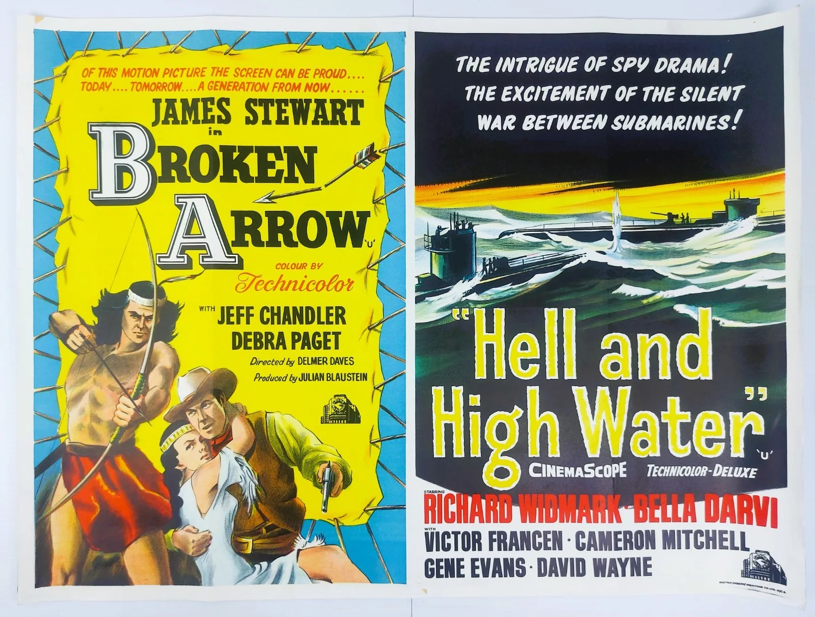 BROKEN ARROW / HELL HIGH WATER ORIGINAL UK QUAD DB FILM POSTER 1950/53, image 2