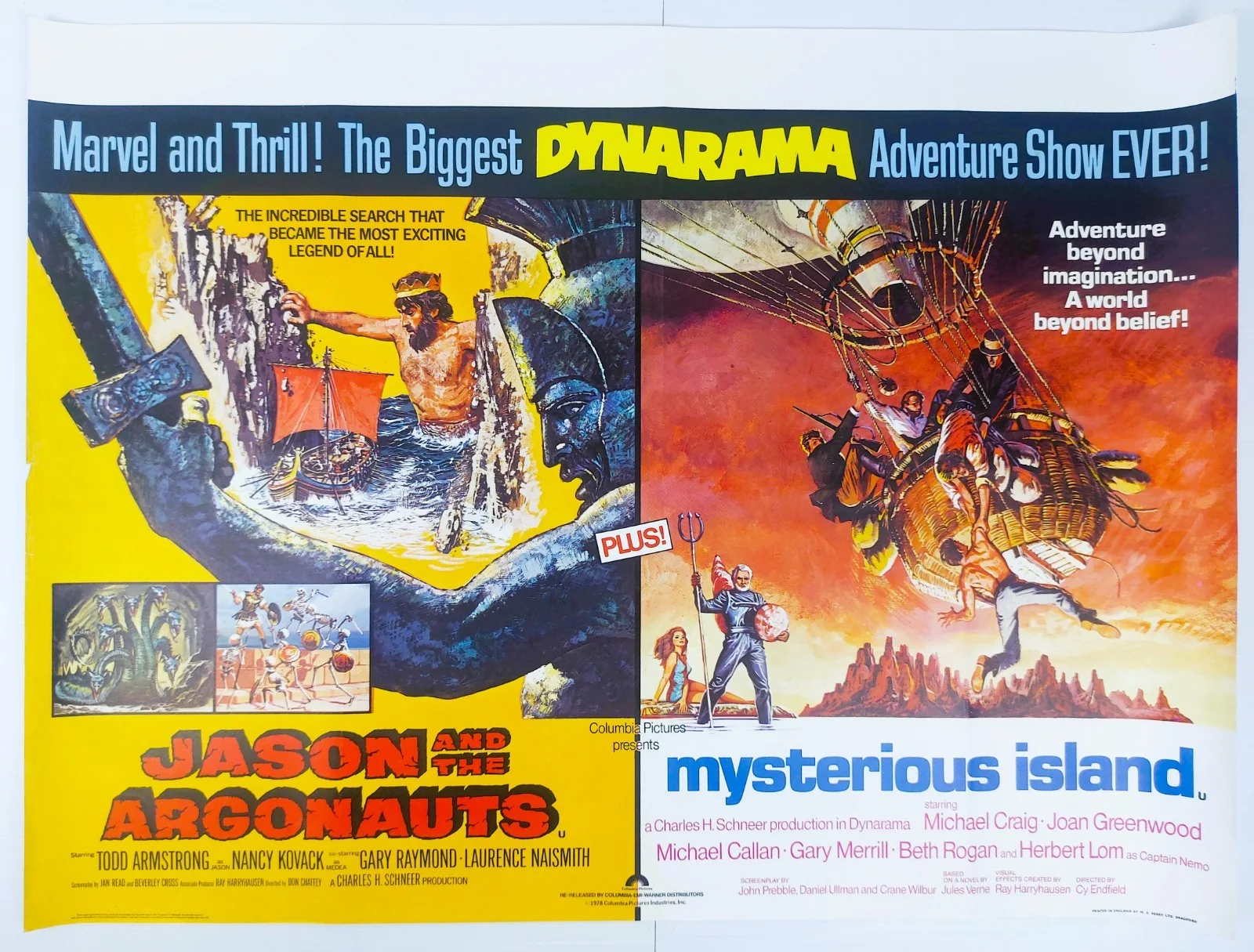 JASON AND THE ARGONAUTS / MYSTERIOUS ISLAND ORIGINAL UK QUAD DB FILM POSTER 1963, изображение 2