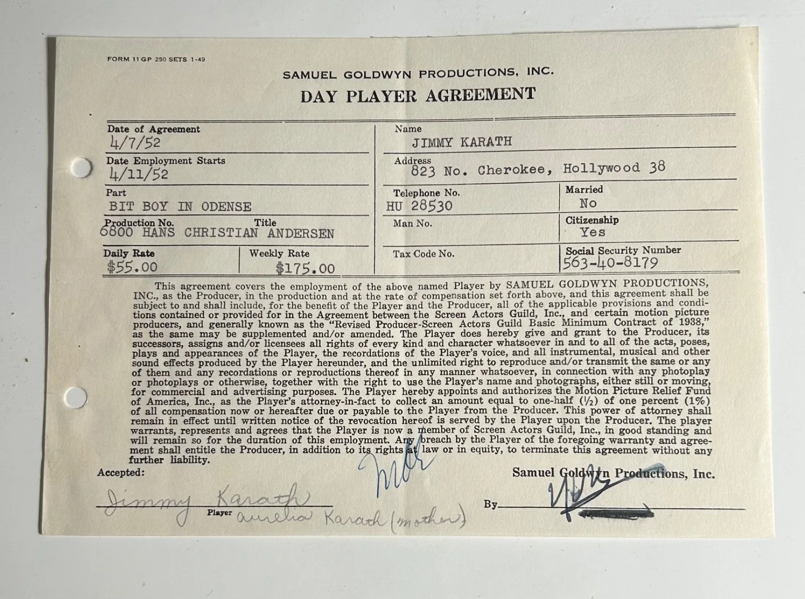 5 SIGNED HANS CHRISTIAN ANDERSEN Contracts—Karath•Lonnie Burr•Aaker•Ashdown•Odin, image 2