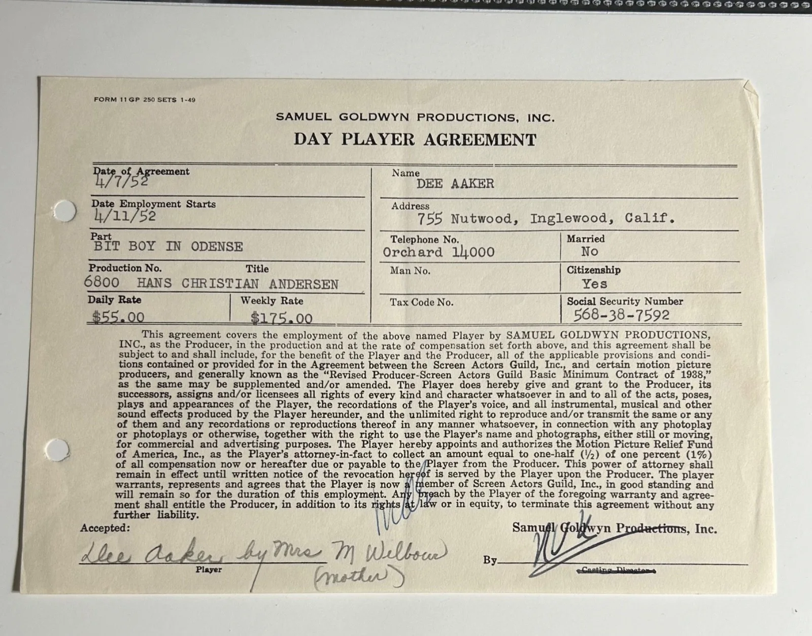 5 SIGNED HANS CHRISTIAN ANDERSEN Contracts—Karath•Lonnie Burr•Aaker•Ashdown•Odin, image 3