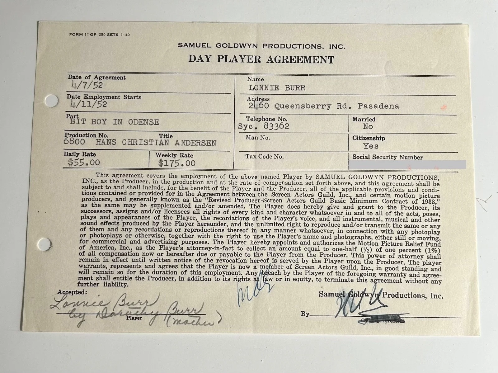 5 SIGNED HANS CHRISTIAN ANDERSEN Contracts—Karath•Lonnie Burr•Aaker•Ashdown•Odin, image 4