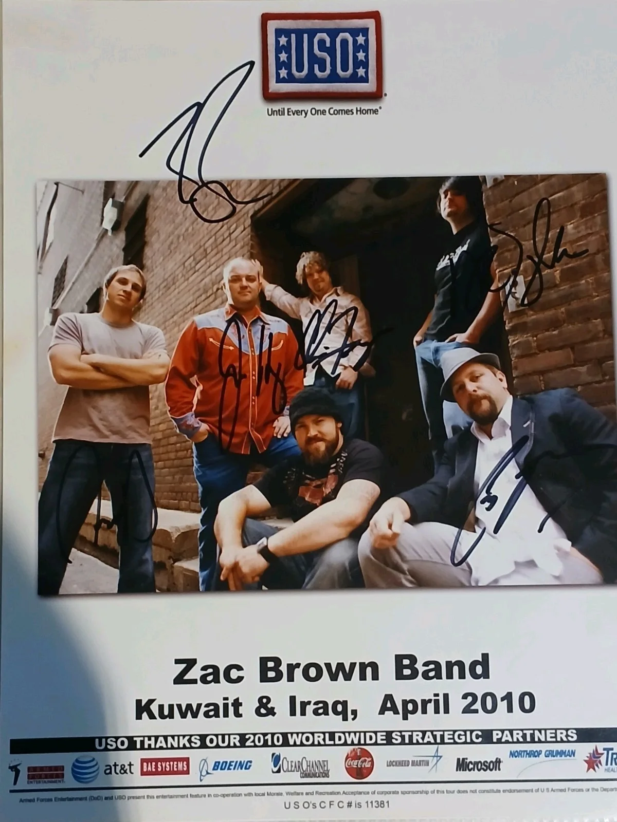 Coy Bowles, Zac Brown, Clay Cook, Chris Fryar, John Driskell Hopk — Zac Brown Band Signed Autograph 8x10 Photo - John Driskell Hopkins ++ w/ JSA COA