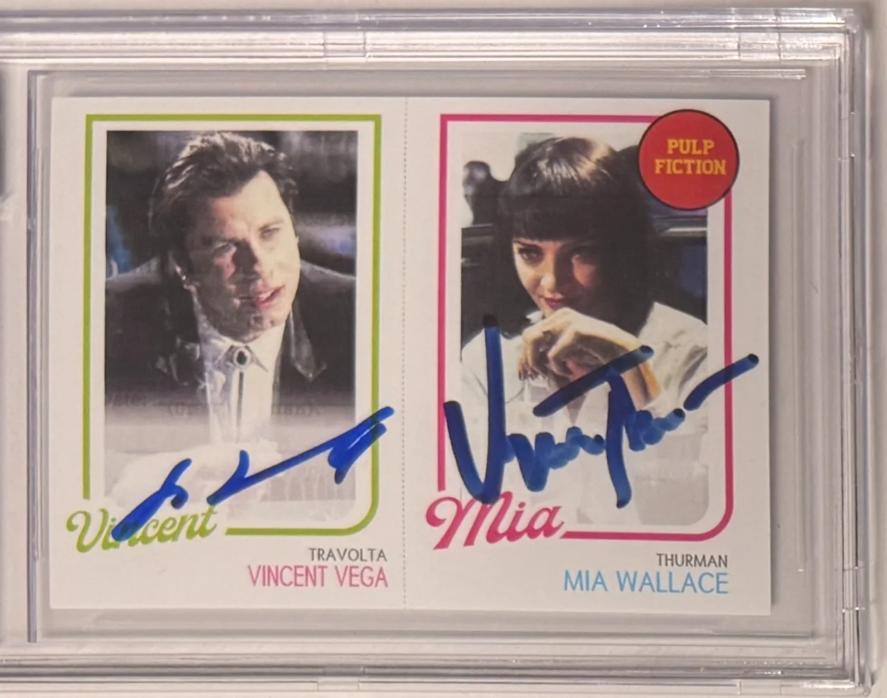 John Travolta, Uma Thurman — Custom Card Pulp Fiction #94 Signed John Travolta Uma Thurman Beckett Witnessed, image 3