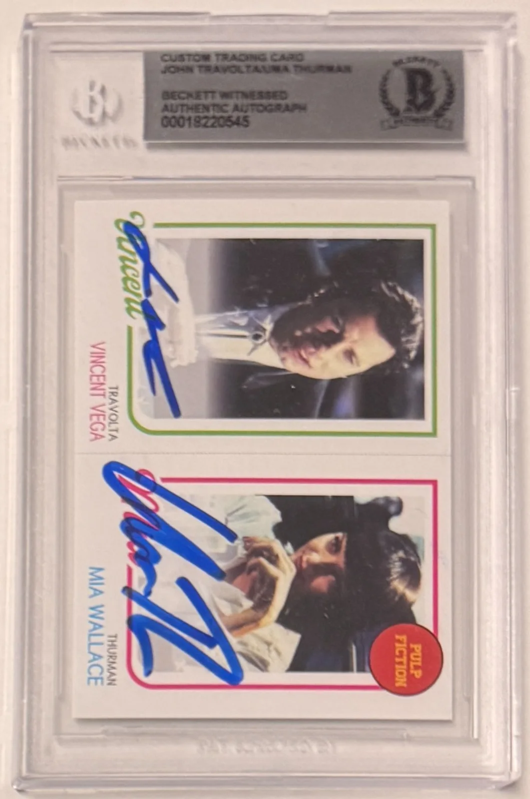 John Travolta, Uma Thurman — Custom Card Pulp Fiction #94 Signed John Travolta Uma Thurman Beckett Witnessed, image 4