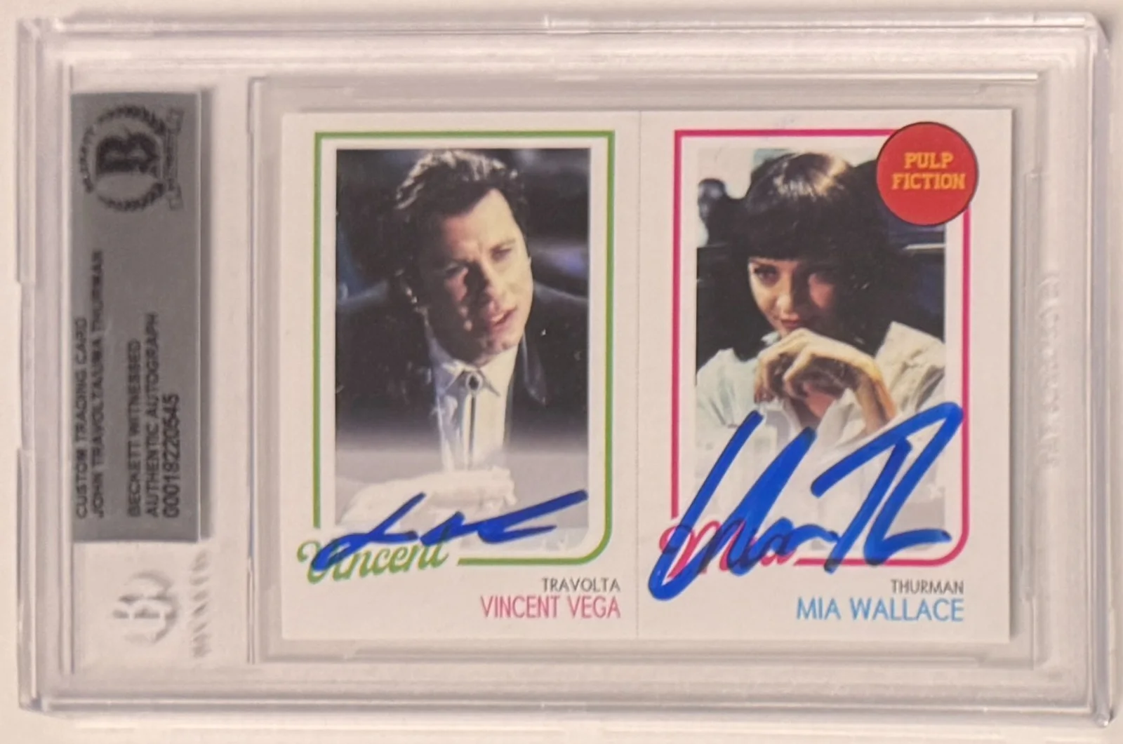 John Travolta, Uma Thurman — Custom Card Pulp Fiction #94 Signed John Travolta Uma Thurman Beckett Witnessed, image 5
