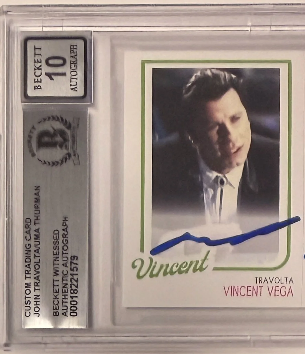 John Travolta, Uma Thurman — Custom Card Pulp Fiction #94 Signed John Travolta Uma Thurman Beckett AUTO 10, image 5