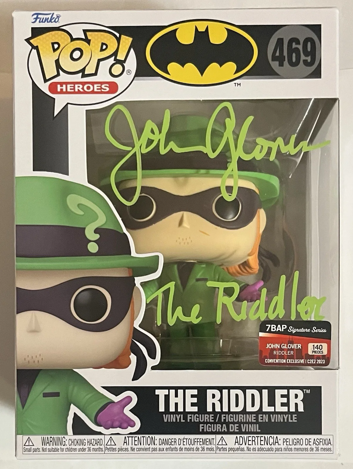 John Glover — John Glover “THE RIDDLER” signed Funko Pop w/JSA COA Limited To 140 C2E2 Con Exc
