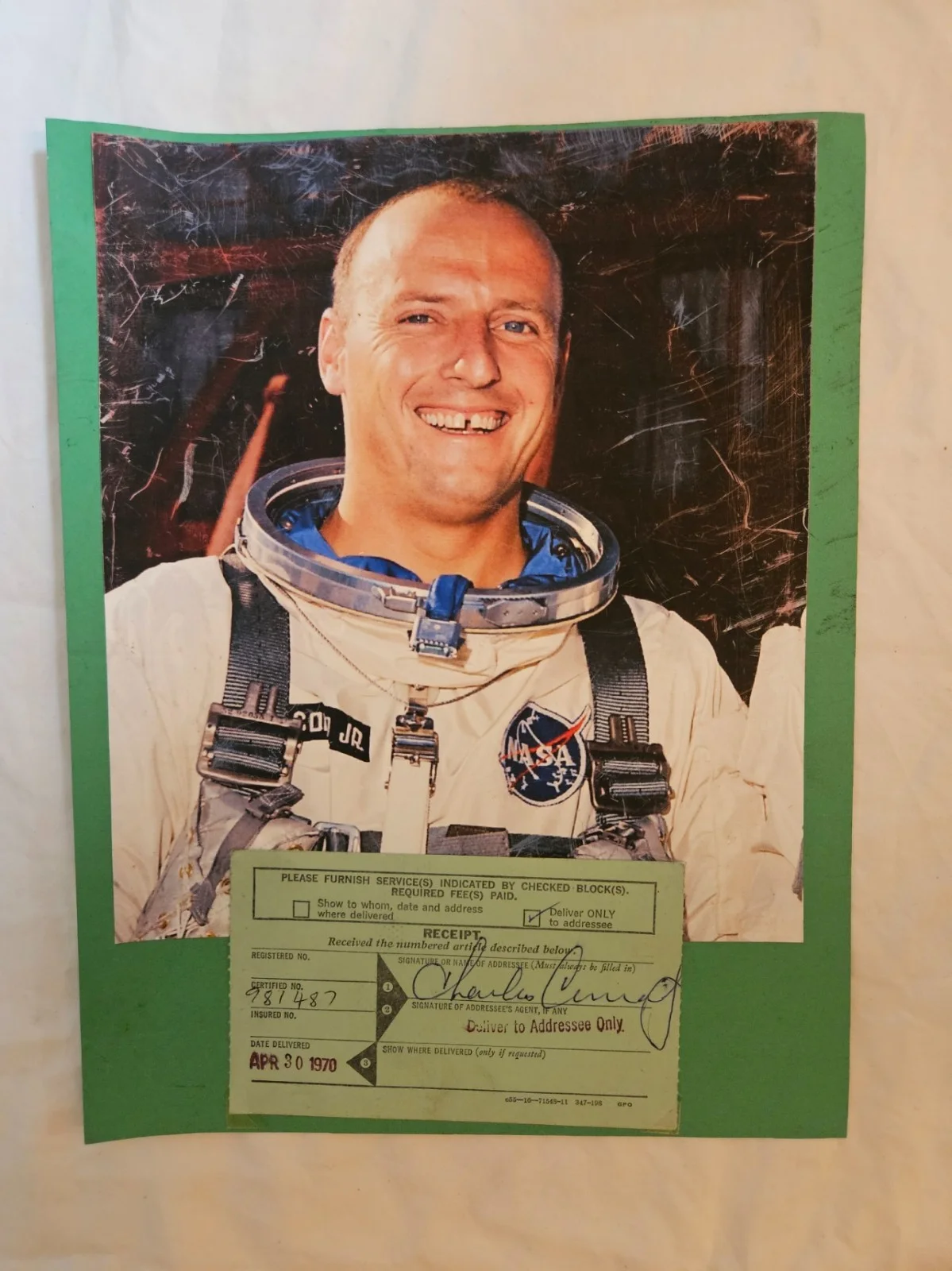 Vintage NASA autograph Charles Conrad Jr signed registered mail 1970, image 2