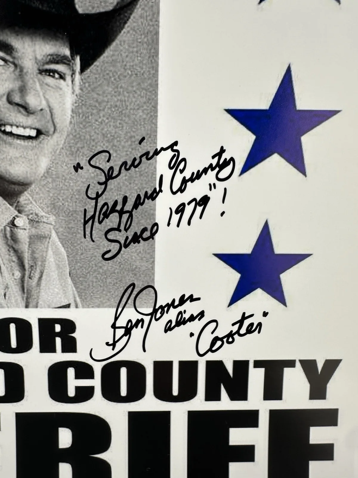 James Best — Dukes Of Hazzard James Best Signed Poster Re-Elect Sheriff Rosco P. Coltrane, изображение 2