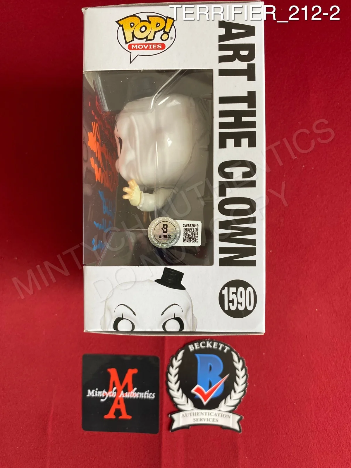 David Howard Thornton. Lauren LaVera, Elliott Fullam — Terrifier cast signed Art the Clown Funko Pop #1590 by 3 Beckett COA horror, image 2