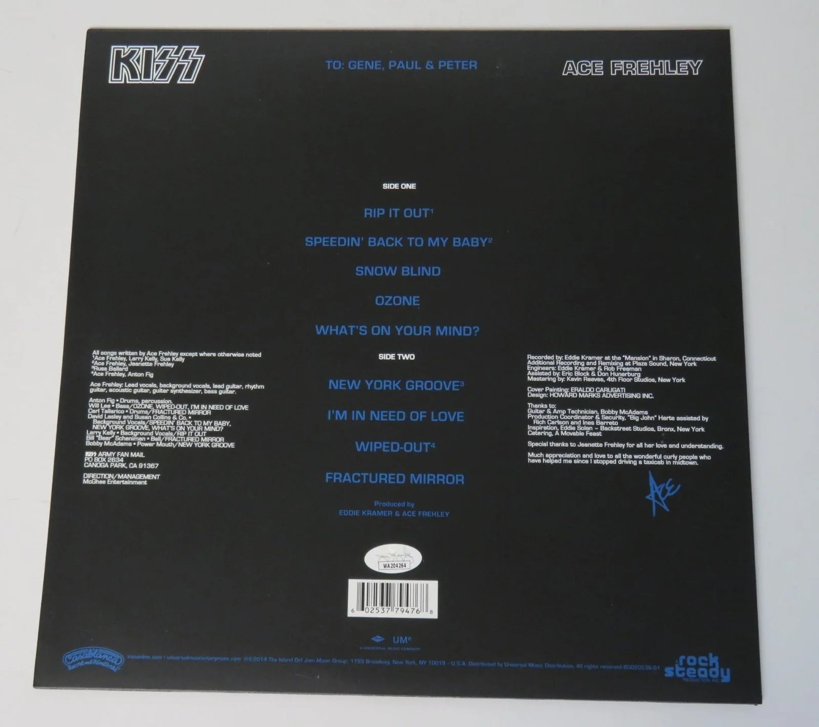 Ace Frehley KISS Signed Autograph Auto "KISS Solo: 1978 S/T" Album Vinyl LP JSA, изображение 4