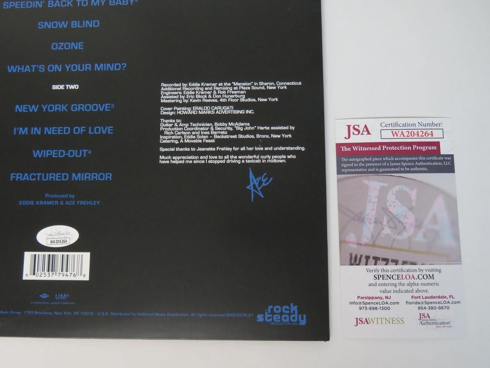 Ace Frehley KISS Signed Autograph Auto "KISS Solo: 1978 S/T" Album Vinyl LP JSA, изображение 5