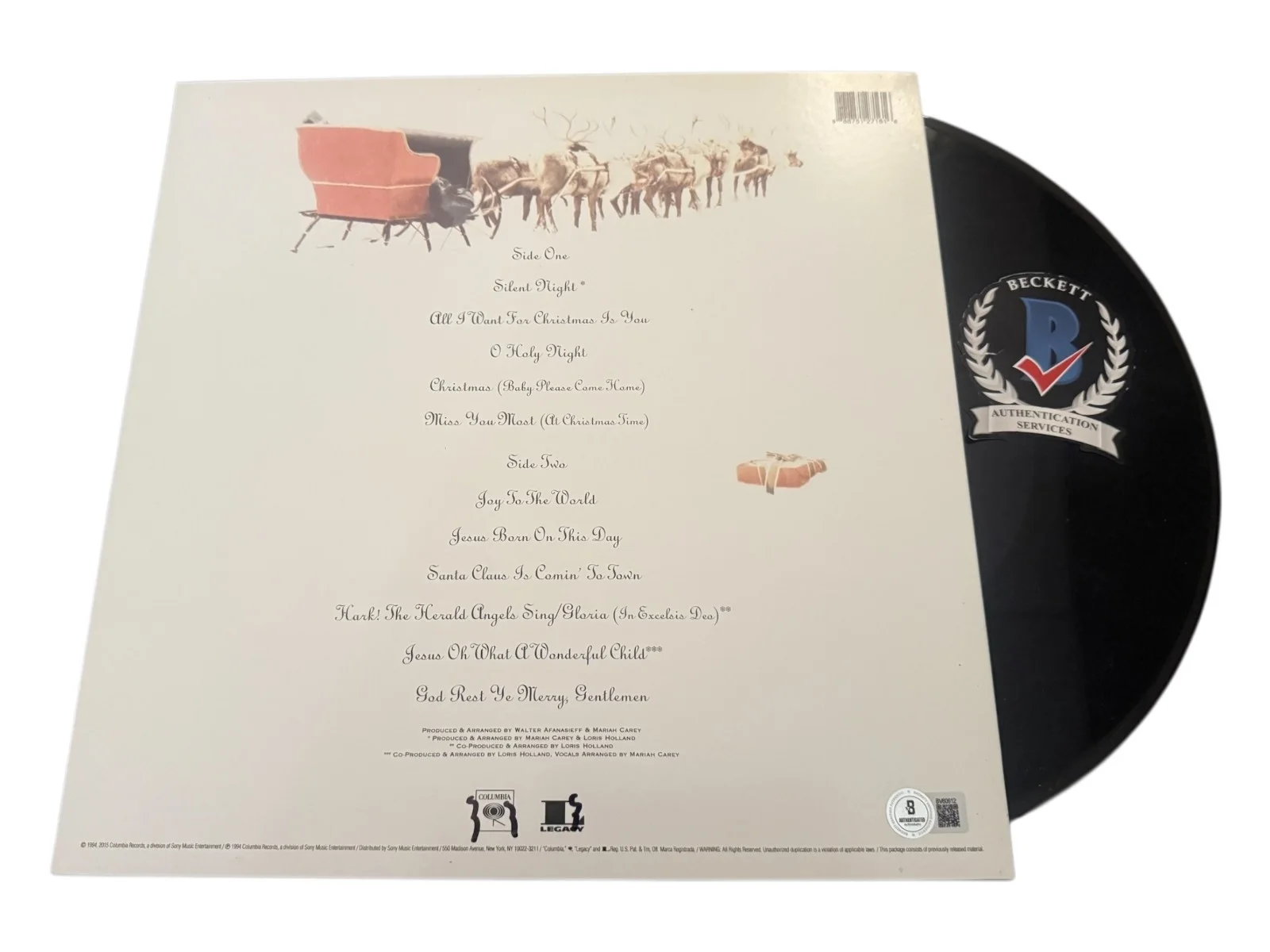 MARIAH CAREY SIGNED AUTOGRAPH MERRY CHRISTMAS ALBUM LP VINYL BECKETT BAS, изображение 2