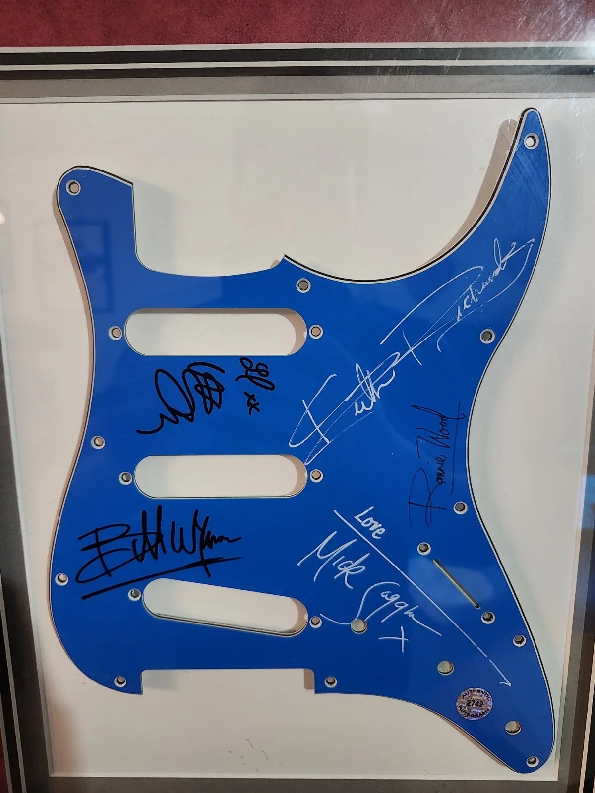 Rolling Stones Multi-Signed Guitar Pickguard Display – ACS Certified – Framed Me, image 2