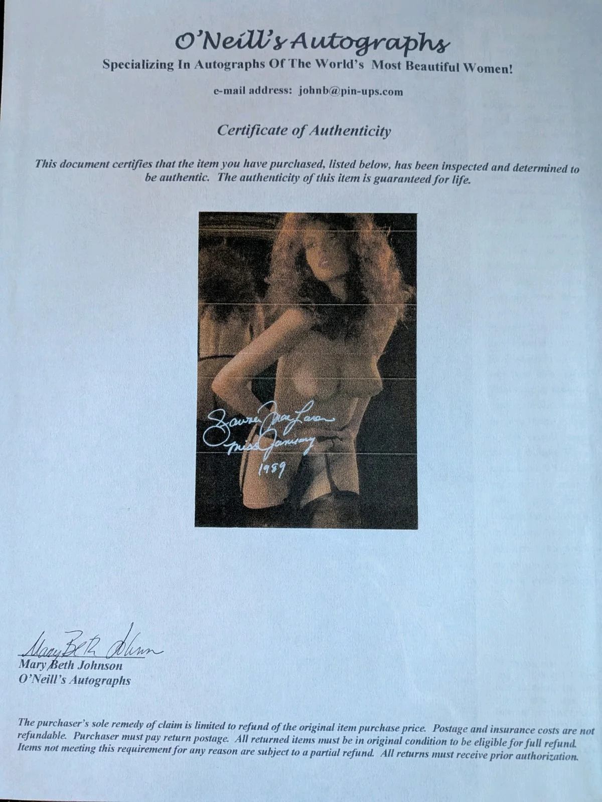 Fawna MacLaren — Fawna MacLaren Autographed Tearsheet, image 2