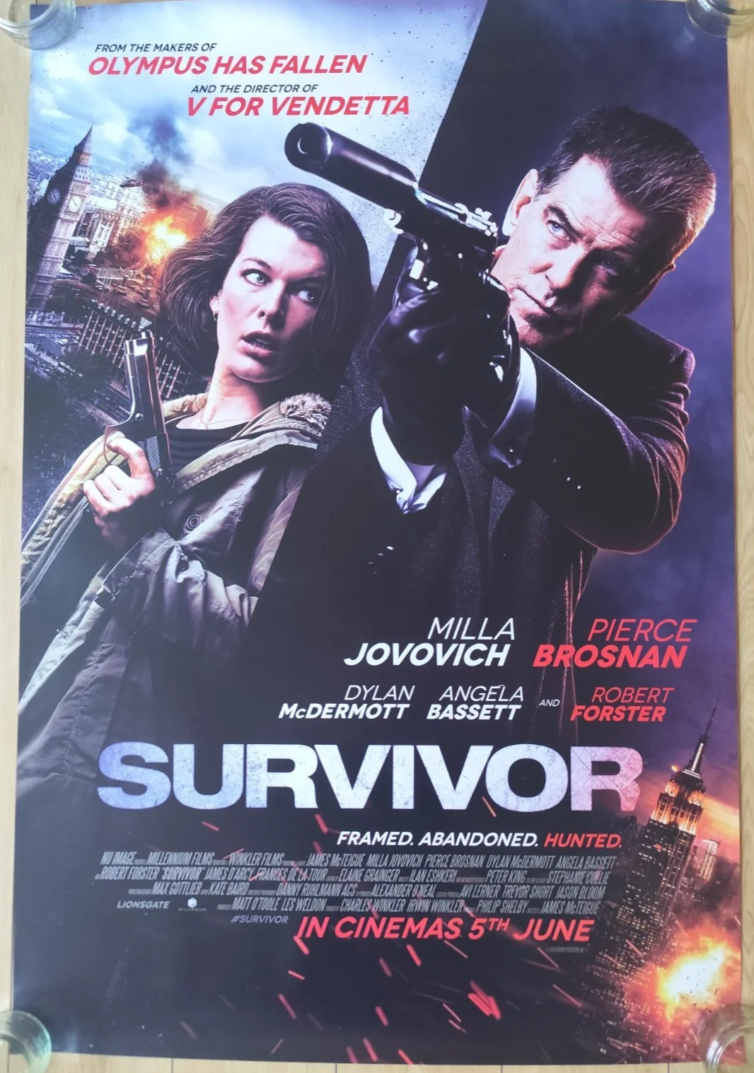 SURVIVOR (2015) – One Sheet – Action Thriller – Pierce Brosnan & Milla Jovovich, image 3