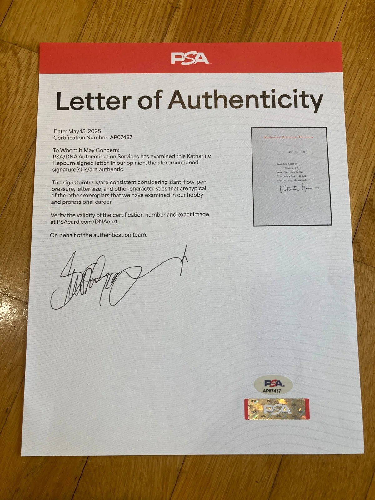 Katharine Hepburn — Katharine Hepburn Signed Autographed 6x8 Typed 1987 Letter PSA, image 5