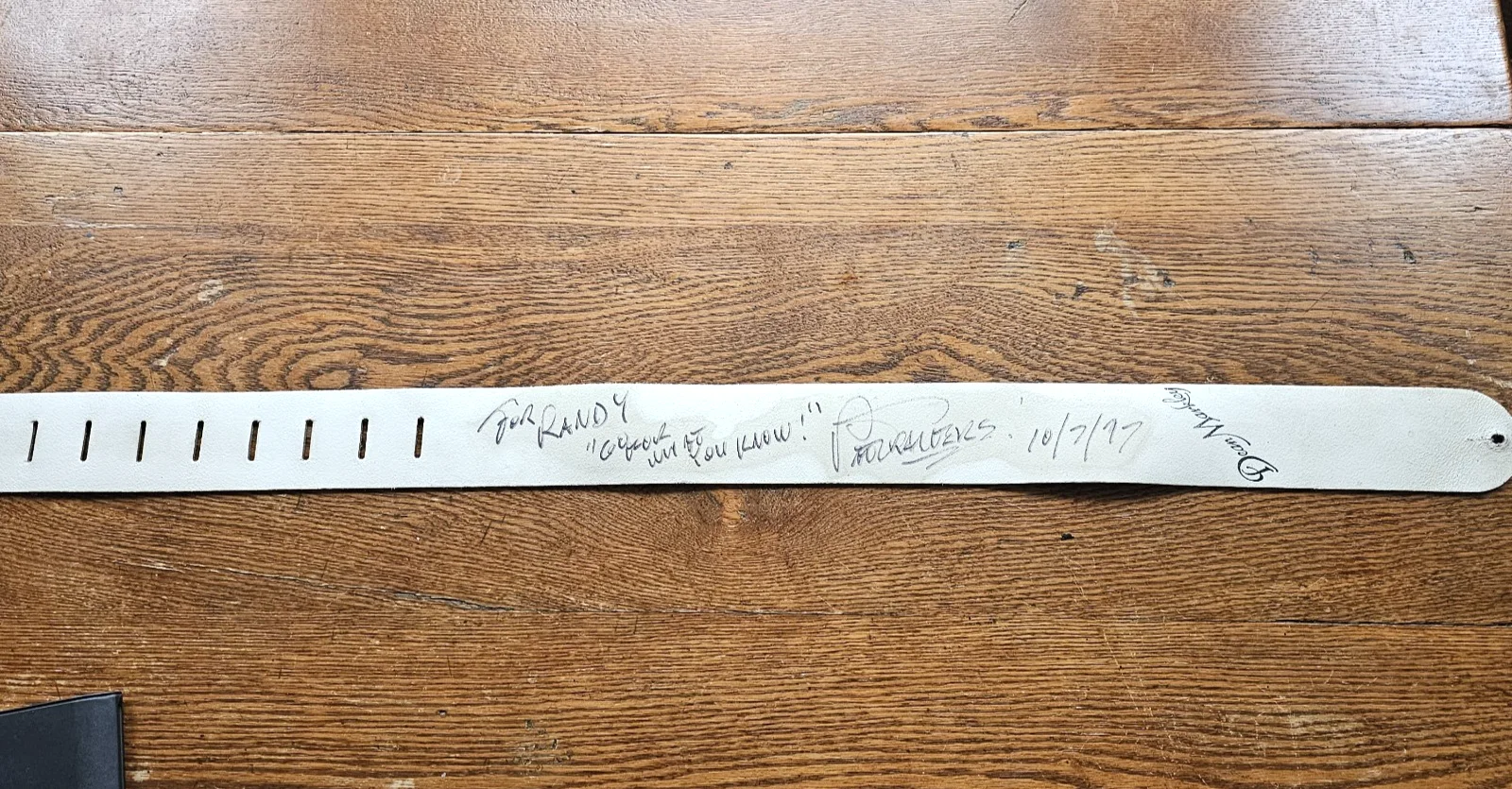 PAT TRAVERS AUTOGRAPHED SIGNED DEAN MARKLEY LEATHER ELECTRIC GUITAR STRAP 1977, image 4