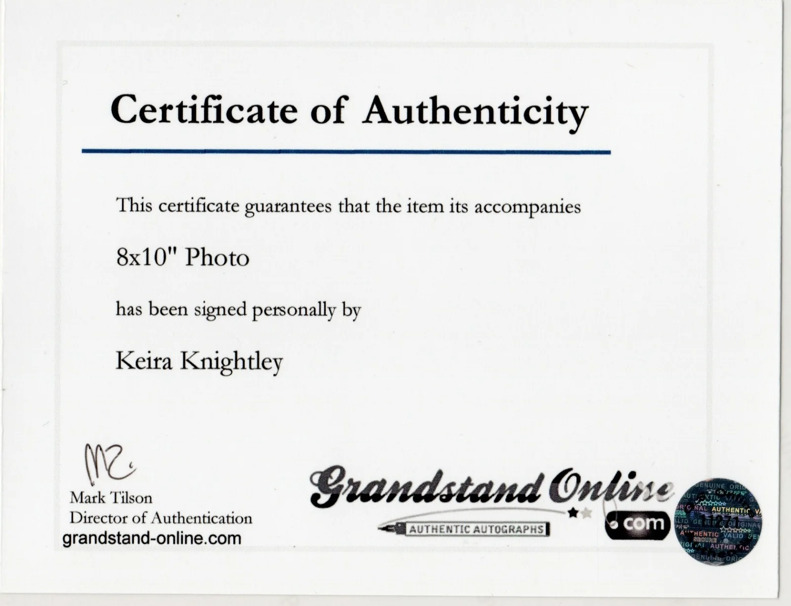 Keira Knightley — Keira Knightley Autographed Photo 4 w COA, изображение 2