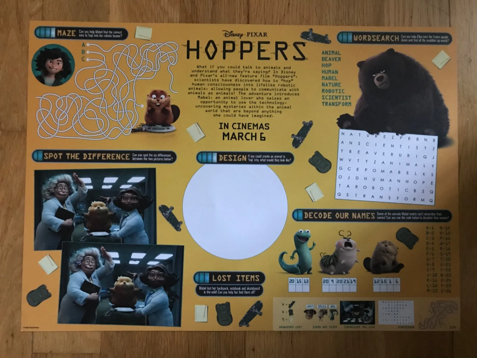 NEW Disney Pixar HOPPERS (2026 movie) A3 Poster / Activity Sheet, UK exclusive, изображение 2