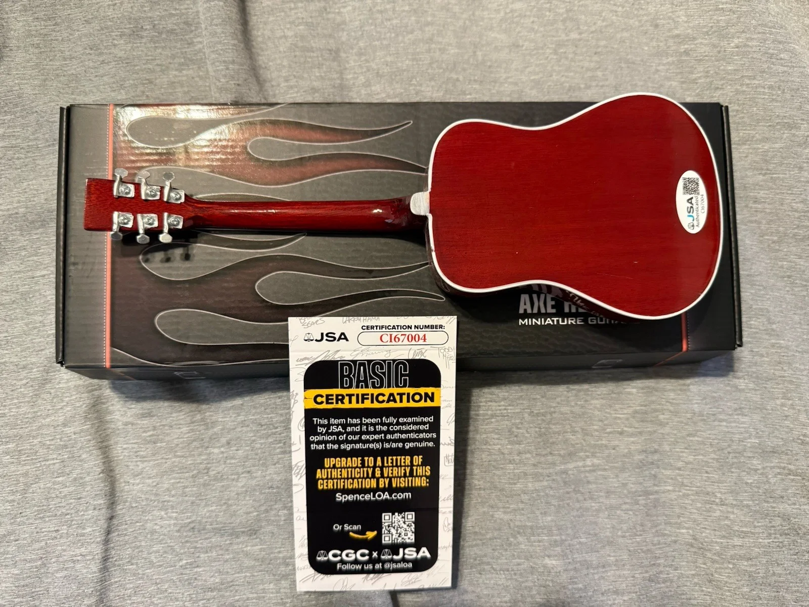 Rascal Flatts Signed and Inscribed RF Axe Heaven Mini Guitar JSA COA, image 2