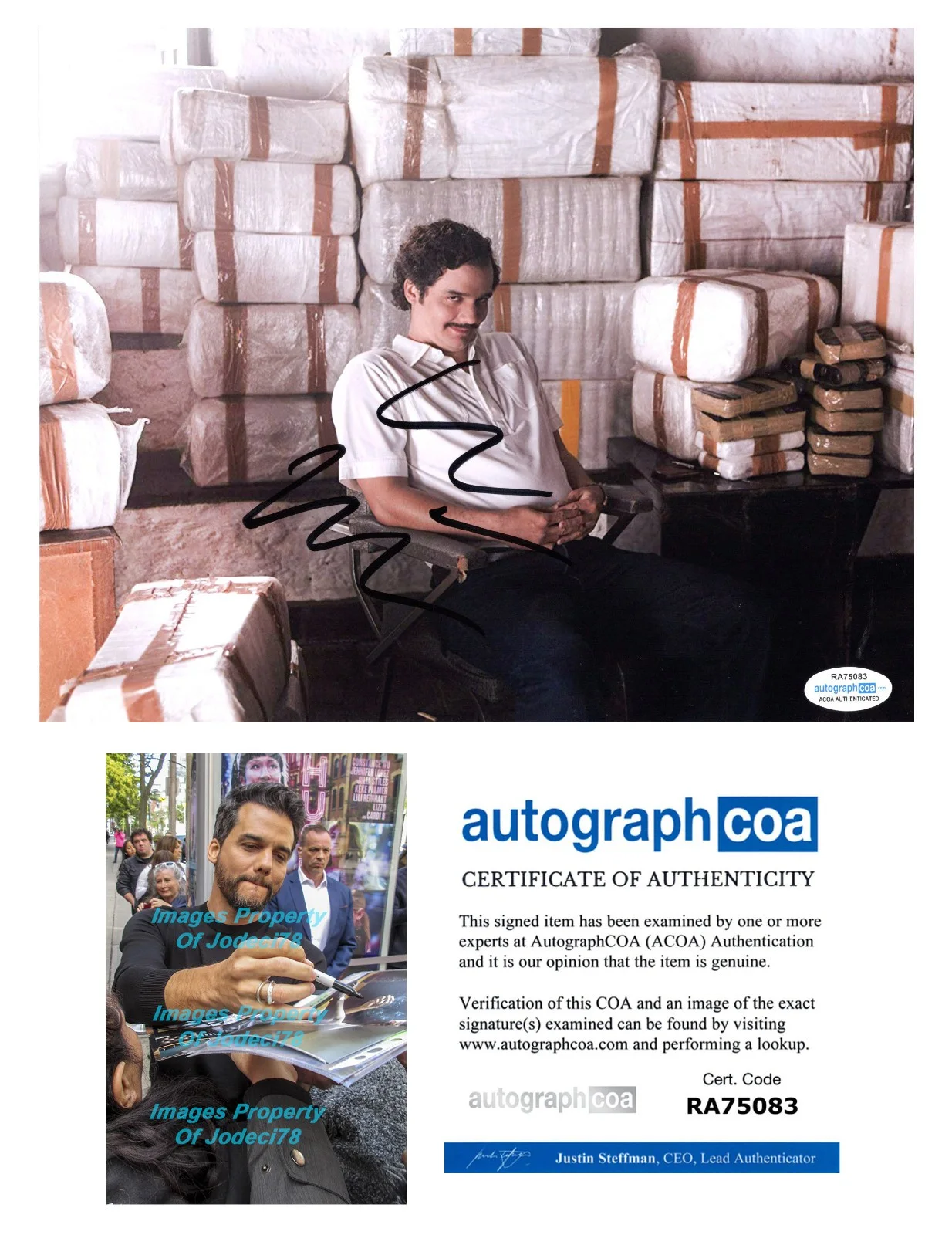 Wagner Moura — Wagner Moura Signed Autographed NARCOS Pablo Excobar 8x10 Photo PROOF ACOA F