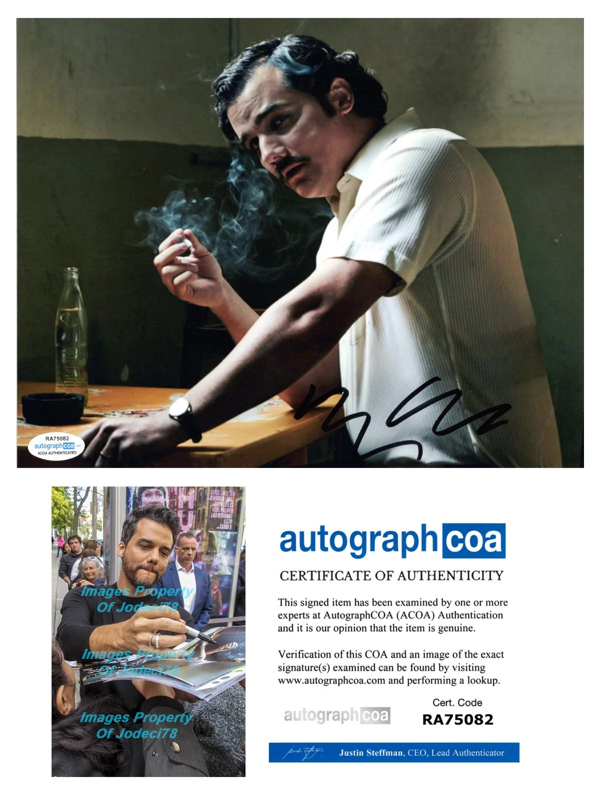 Wagner Moura — Wagner Moura Signed Autographed NARCOS Pablo Excobar 8x10 Photo PROOF ACOA E