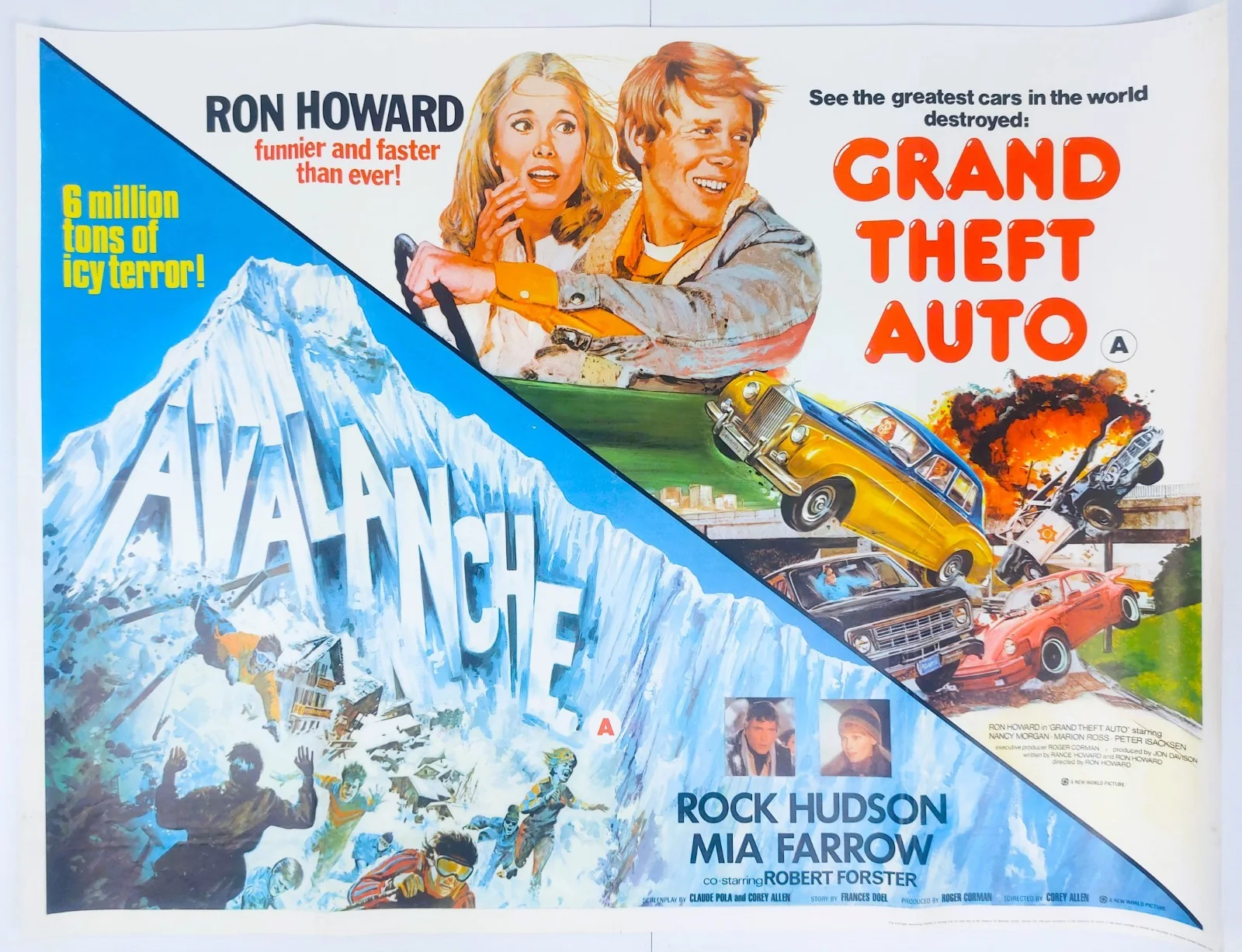 AVALANCHE / GRAND THEFT AUTO ORIGINAL UK QUAD DOUBLE BILL FILM POSTER 1978/77, изображение 2