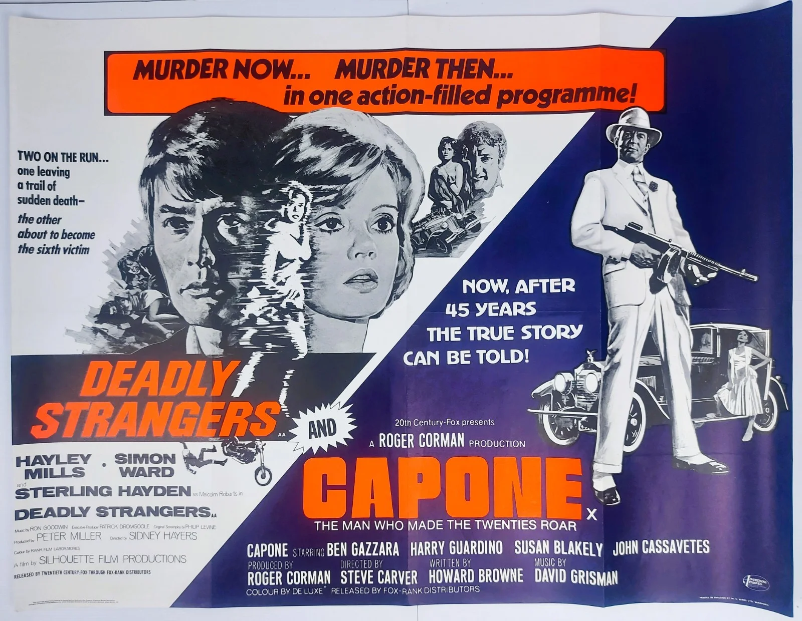DEADLY STRANGERS / CAPONE ORIGINAL UK QUAD DOUBLE BILL FILM POSTER 1975, image 2