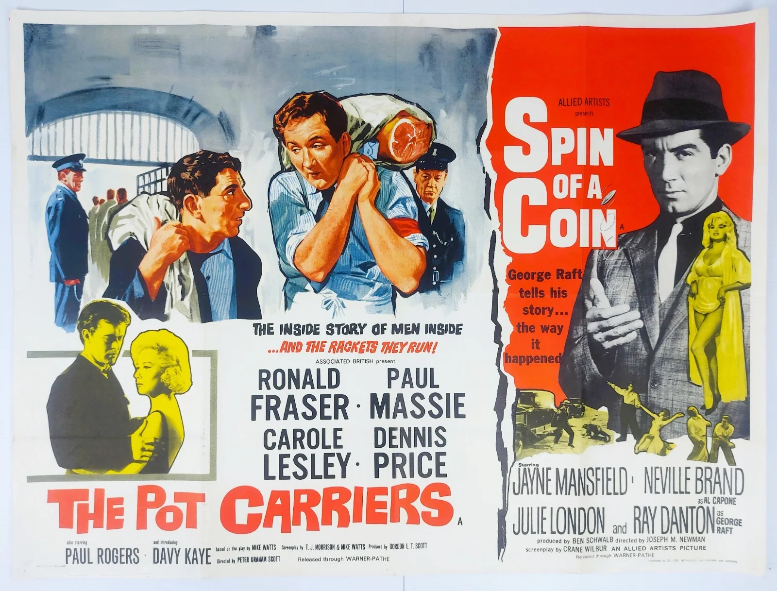 THE POT CARRIERS / SPIN OF A COIN ORIGINAL UK QUAD DB FILM POSTER 1962/61, изображение 2