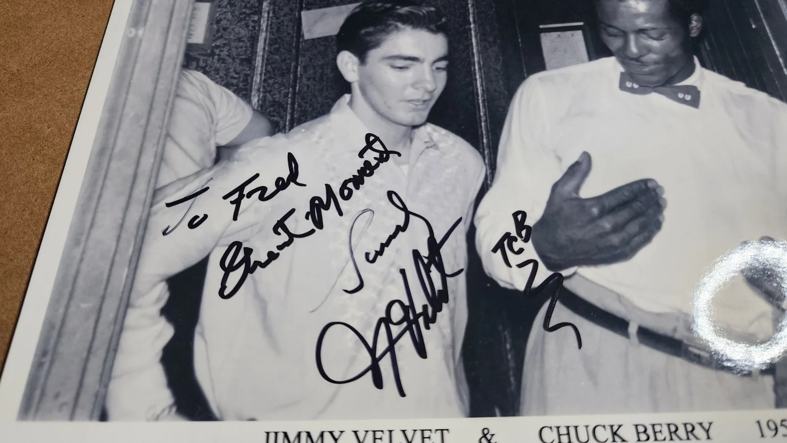 Vtg Photo of CHUCK BERRY & JIMMY VELVET Autographed / SIGNED by Velvet - TCB '57, изображение 5