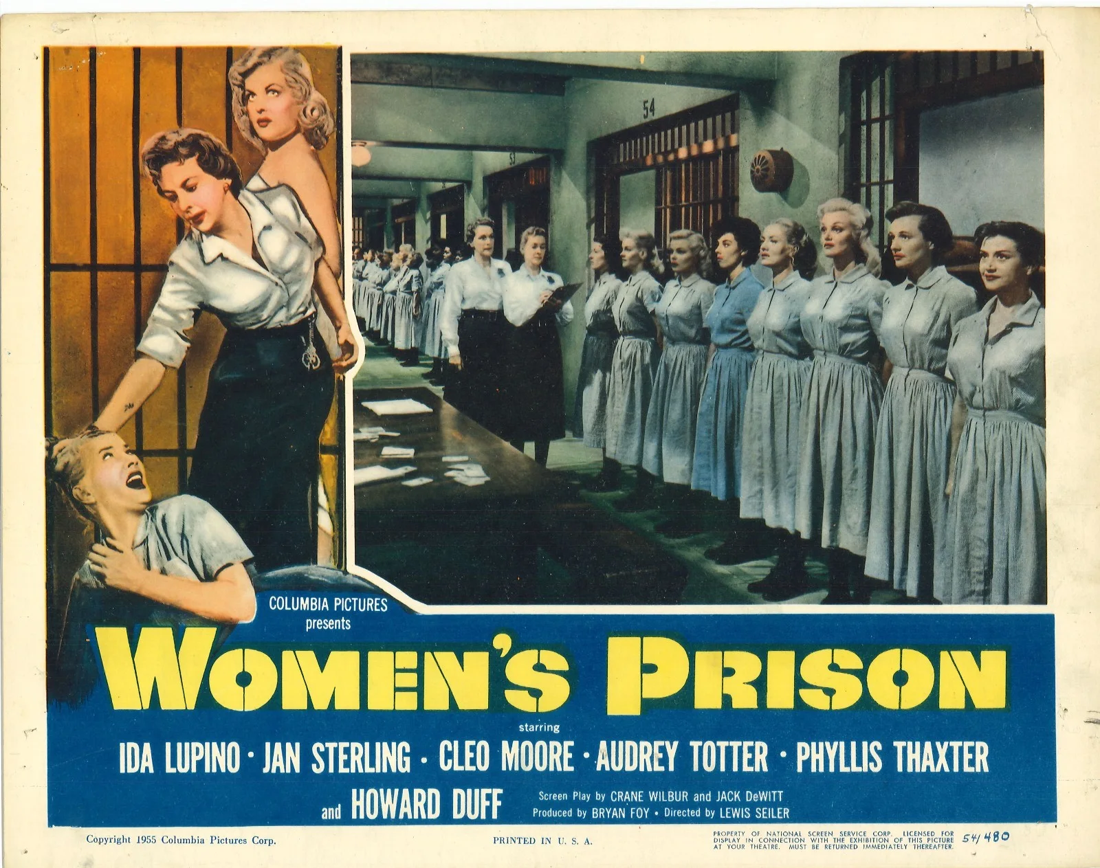 Womens Prison 2x ORIGINAL US Lobby Cards Ida Lupino Cleo Moore 1954, image 2