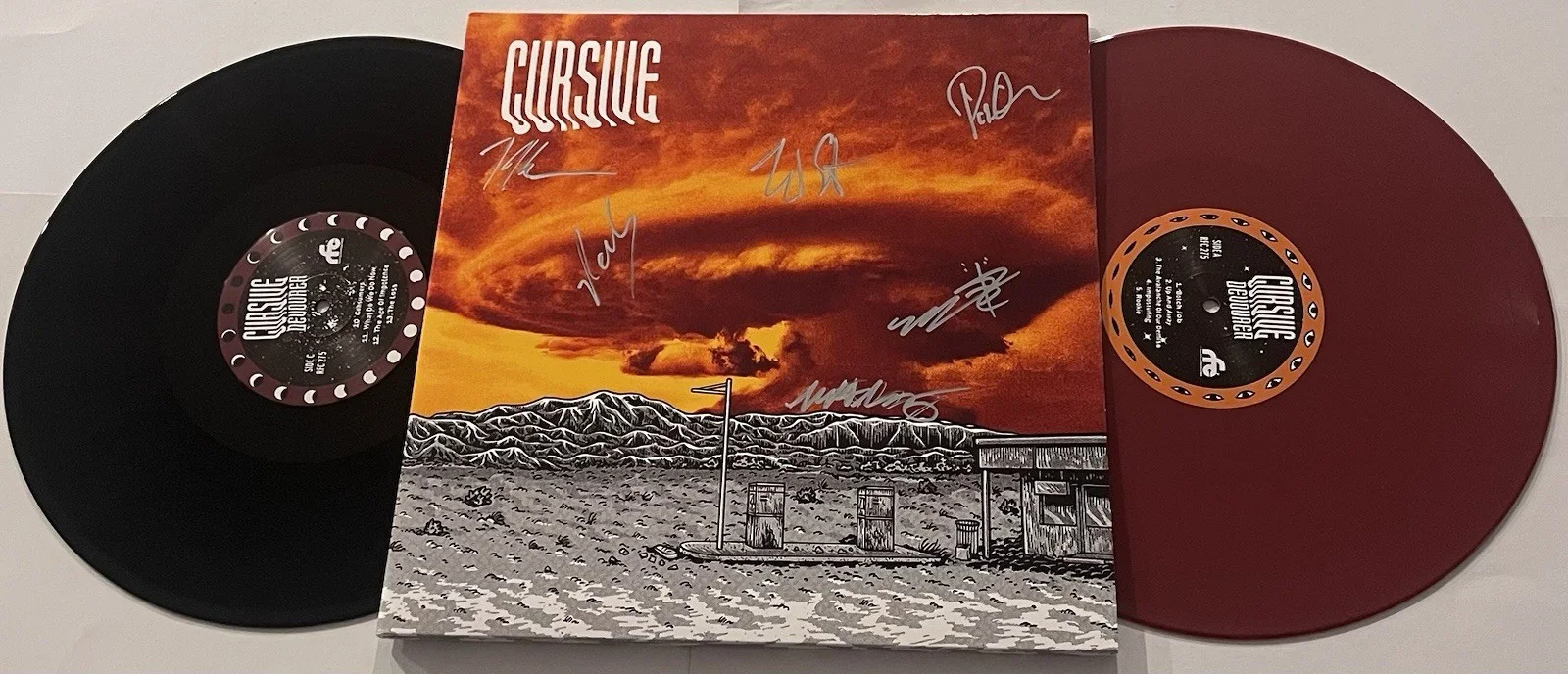 CURSIVE BAND SIGNED DEVOURER LP VINYL RECORD ALBUM TIM KASHER +5 JSA COA, image 2