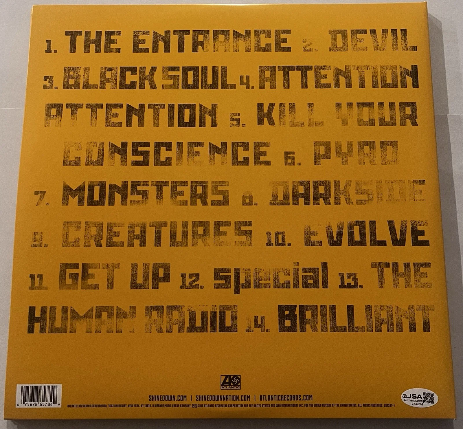 SHINEDOWN BAND SIGNED ATTENTION ATTENTION LP VINYL RECORD ALBUM BRENT SMITH JSA, изображение 4