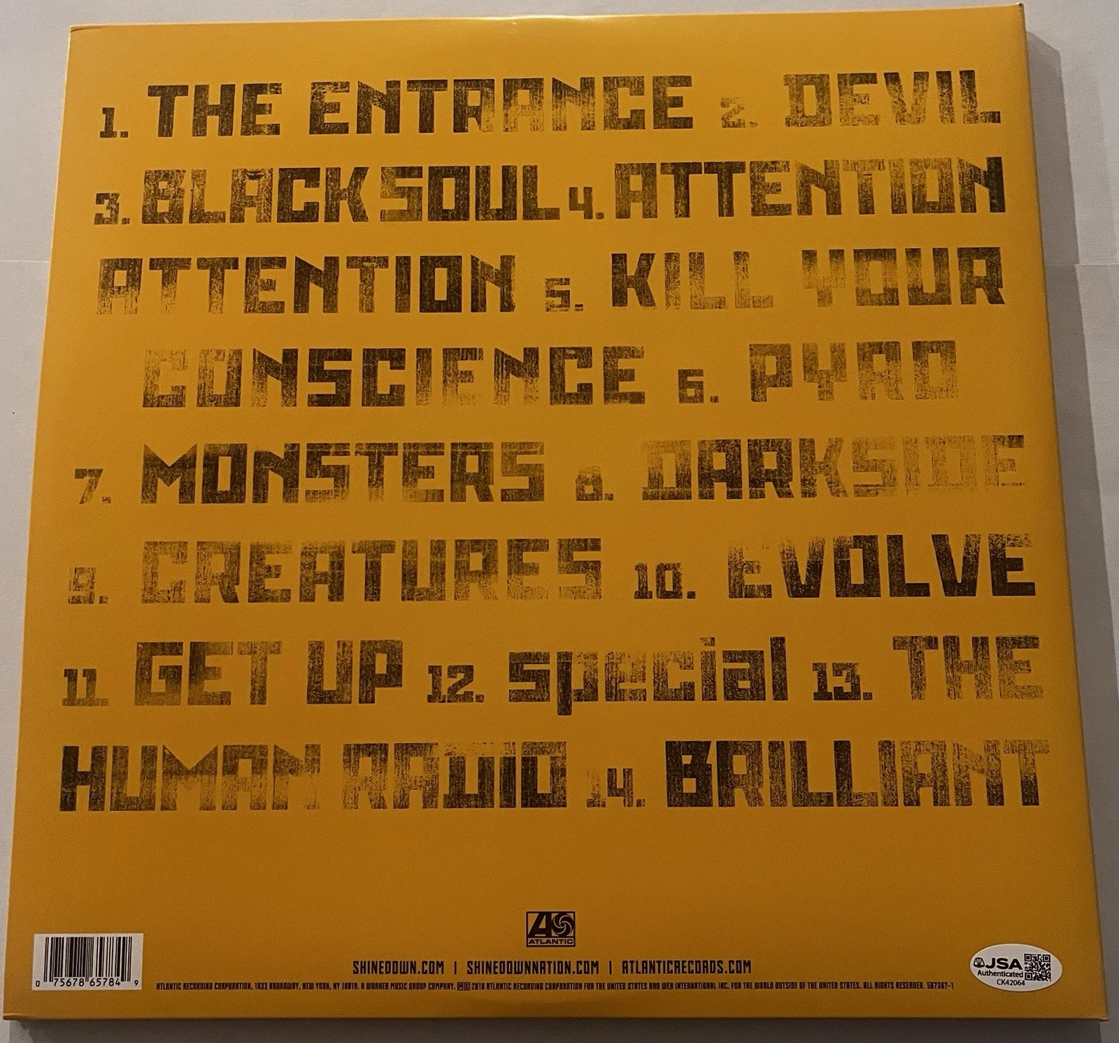 BRENT SMITH SHINEDOWN BAND SIGNED ATTENTION ATTENTION LP VINYL RECORD ALBUM JSA, изображение 4