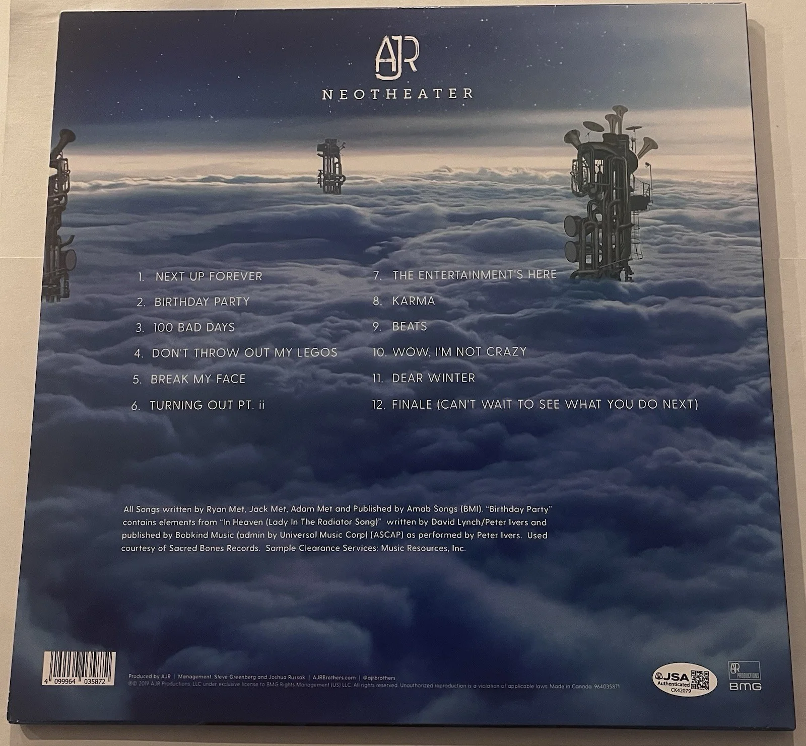 AJR BAND SIGNED NEOTHEATER LP VINYL RECORD ALBUM RYAN JACK MET JSA COA, image 4