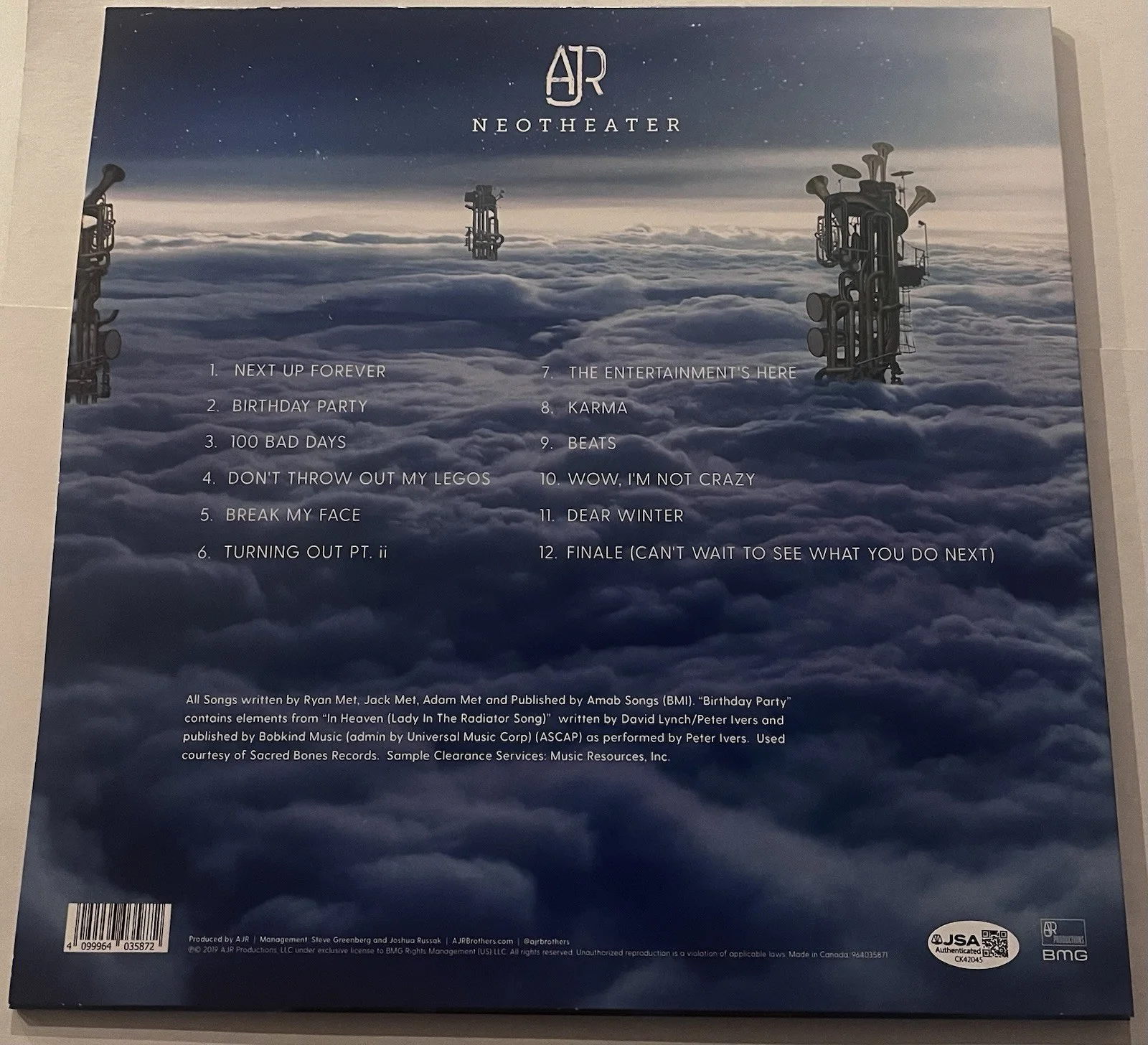 AJR BAND SIGNED NEOTHEATER LP VINYL RECORD ALBUM RYAN JACK MET JSA COA, image 4