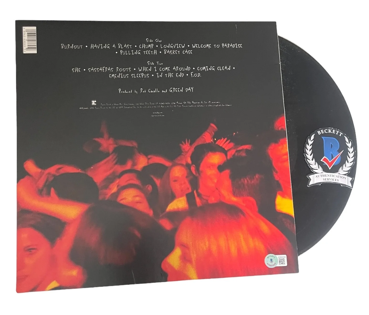 BILLIE JOE ARMSTRONG TRE COOL, MIKE DIRNT — GREEN DAY SIGNED AUTO DOOKIE ALBUM VINYL LP BAS BECKETT BILLIE JOE TRE MIKE, изображение 2