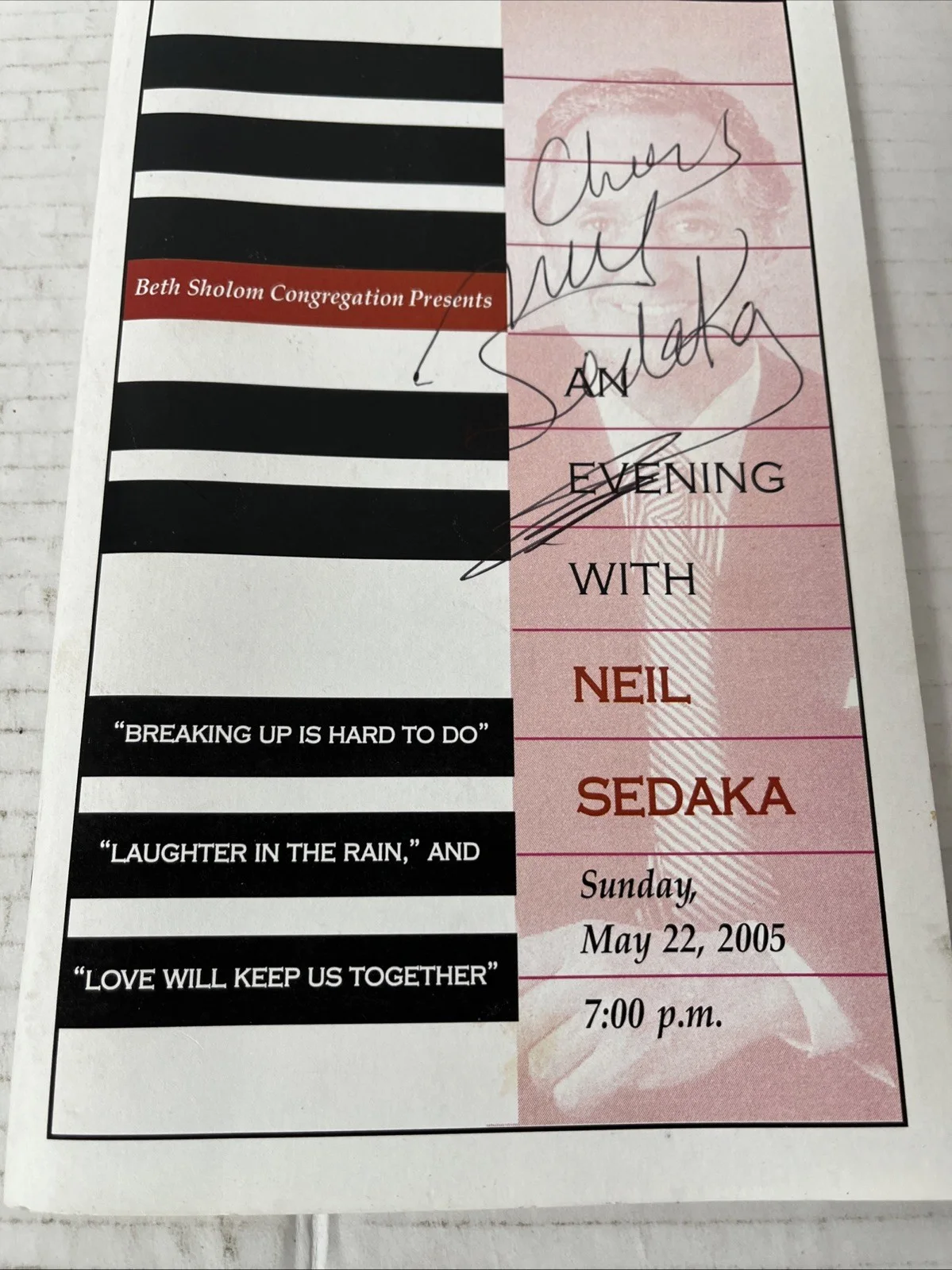 NEIL SEDAKA AUTOGRAPH CONCERT PROGRAM 2005 Beth Sholom Frank Lloyd Wright, image 3