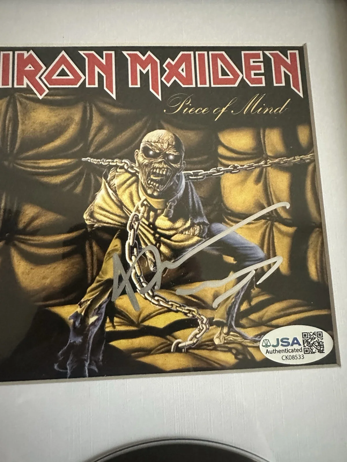 BRUCE DICKINSON SIGNED IRON MAIDEN PIECE OF MIND FRAMED CD JSA COA, image 2