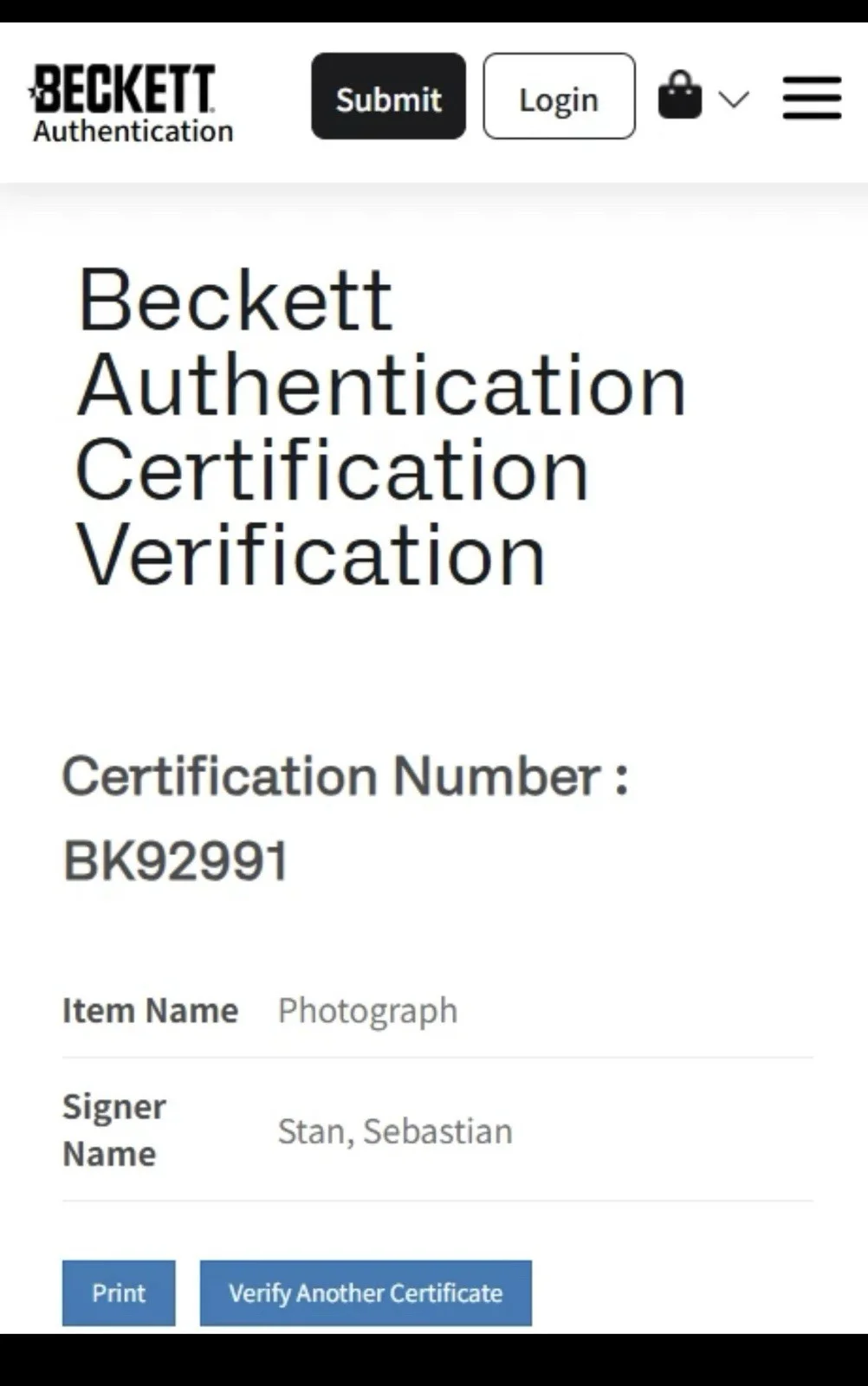 BAS COA SEBASTIAN STAN SIGNED 8x10 PHOTO BECKETT, image 3