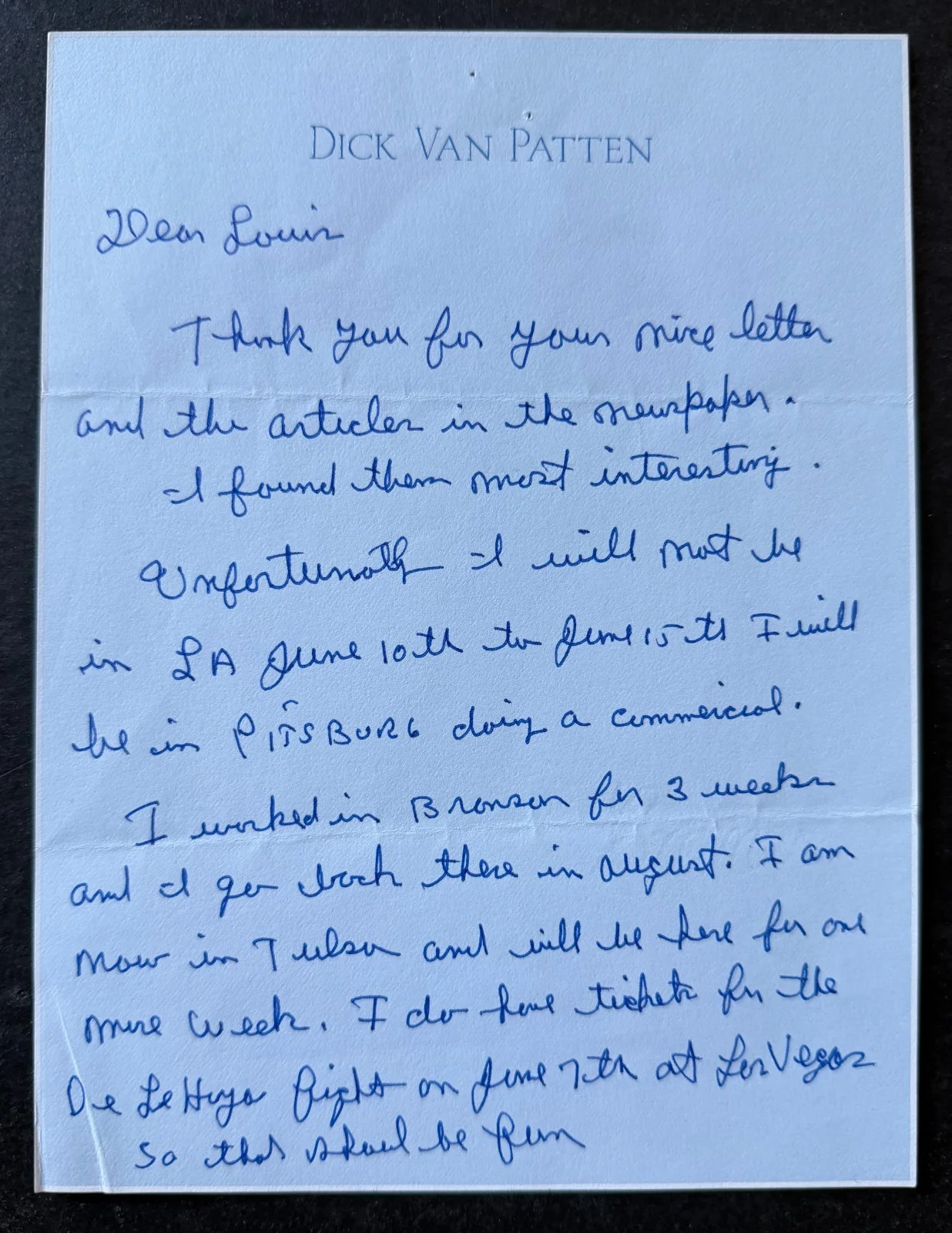Dick Van Patten — Dick Van Patten Signed Letter American Actor Eight Is Enough Comedian TV, image 3