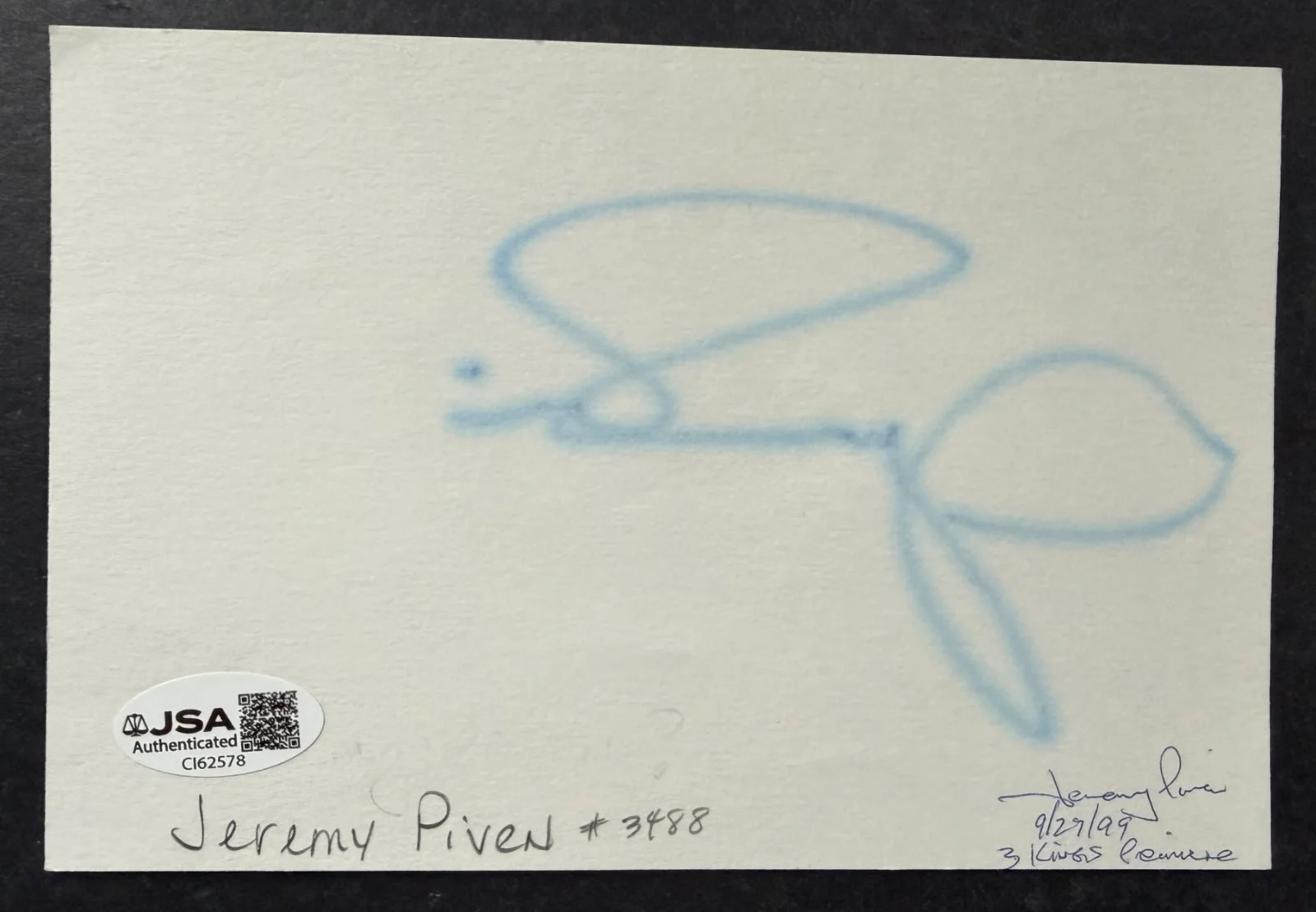 Jeremy Piven — Jeremy Piven Signed Autographed Index Card JSA American Actor Entourage Comedian, image 3