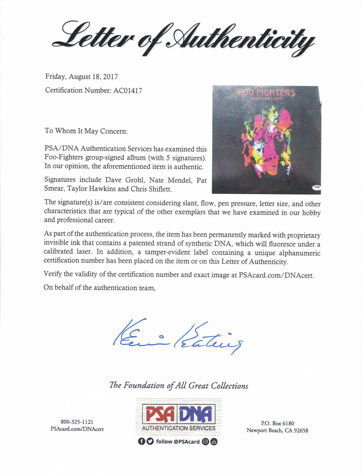 Foo Fighters — Foo Fighters Full Band Signed Autograph Wasting Light Vinyl Record PSA/DNA COA, image 4