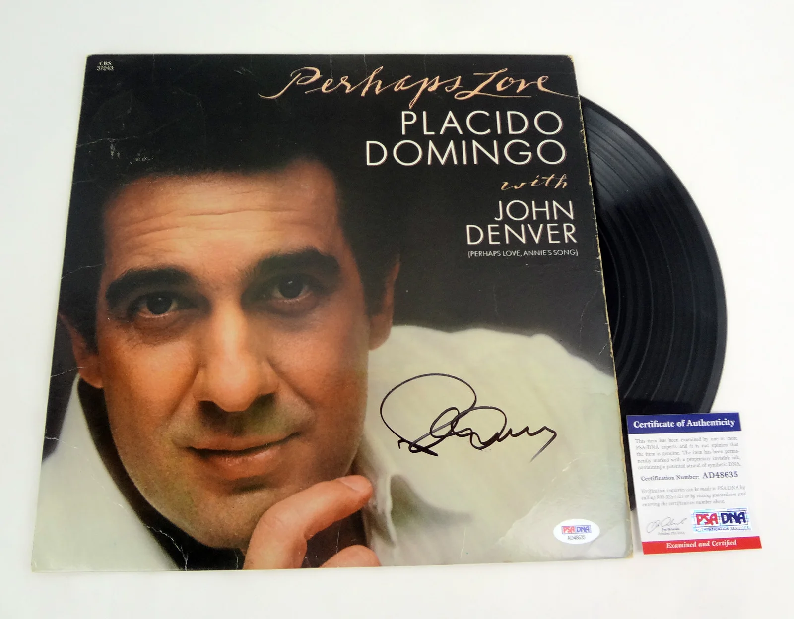 Placido Domingo — Placido Domingo Signed Autograph Perhaps Love Vinyl Record Album PSA/DNA COA