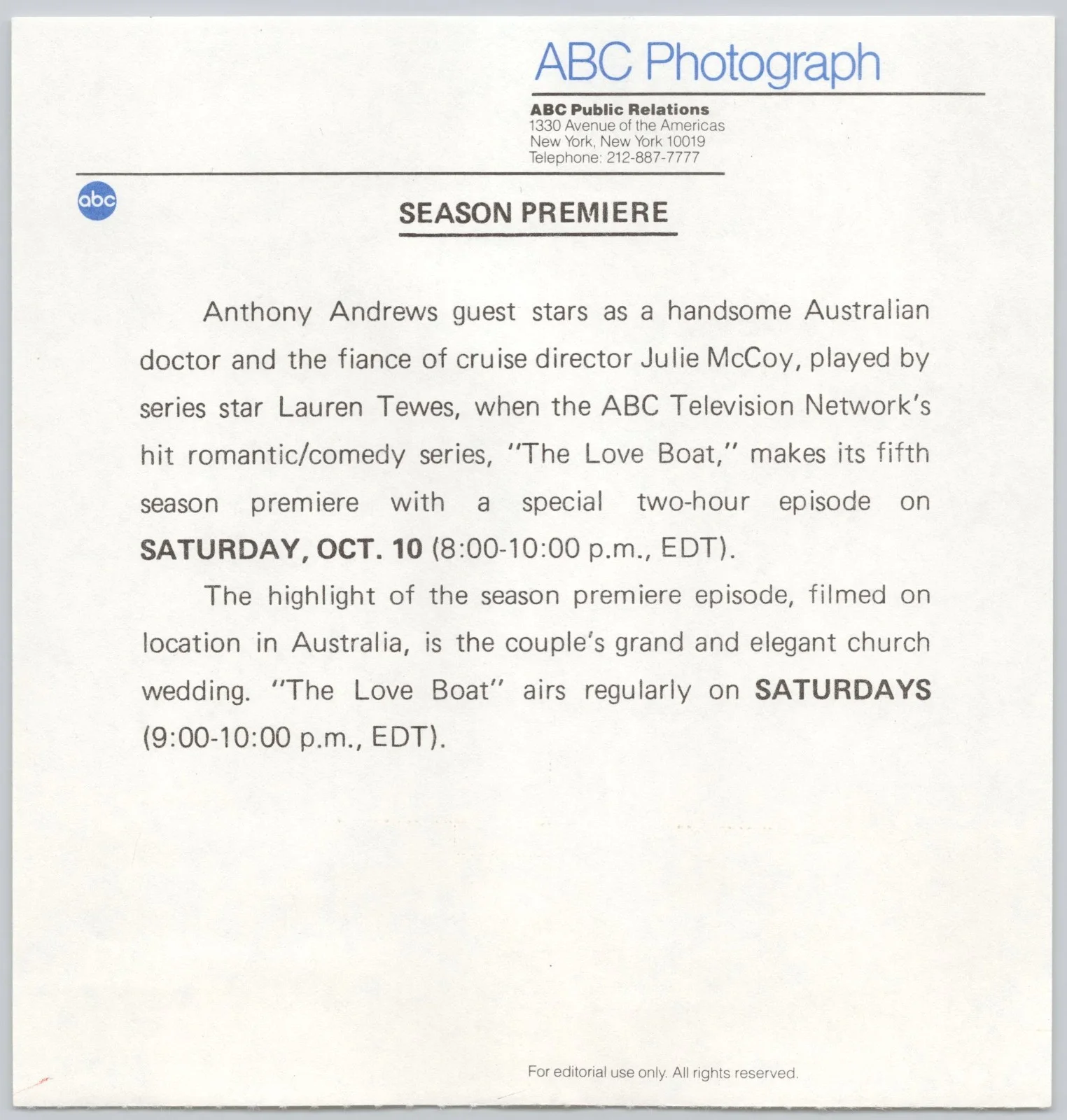 Anthony Andrews & Lauren Tewes Photograph The Love Boat Movie Still Photo, изображение 3