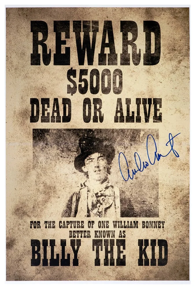 Websites — Emilio Estevez Signed Bill The Kid 12x18 Wanted Poster - (SCHWARTZ COA)