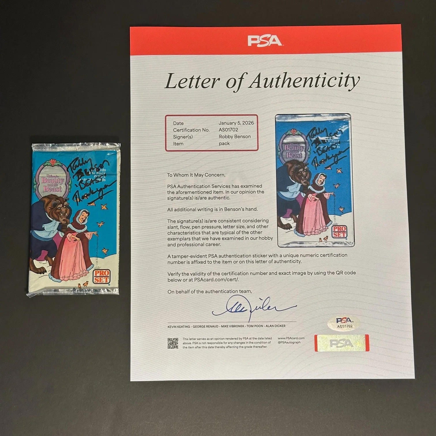 Robby Benson — Rare ROBBY BENSON Signed DISNEY BEAUTY AND THE BEAST Wax Pack Auto PSA LOA, изображение 2