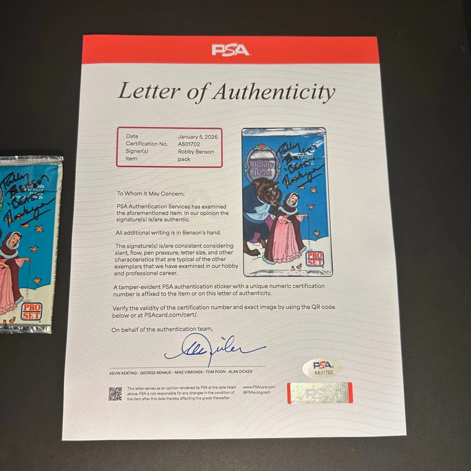 Robby Benson — Rare ROBBY BENSON Signed DISNEY BEAUTY AND THE BEAST Wax Pack Auto PSA LOA, изображение 5