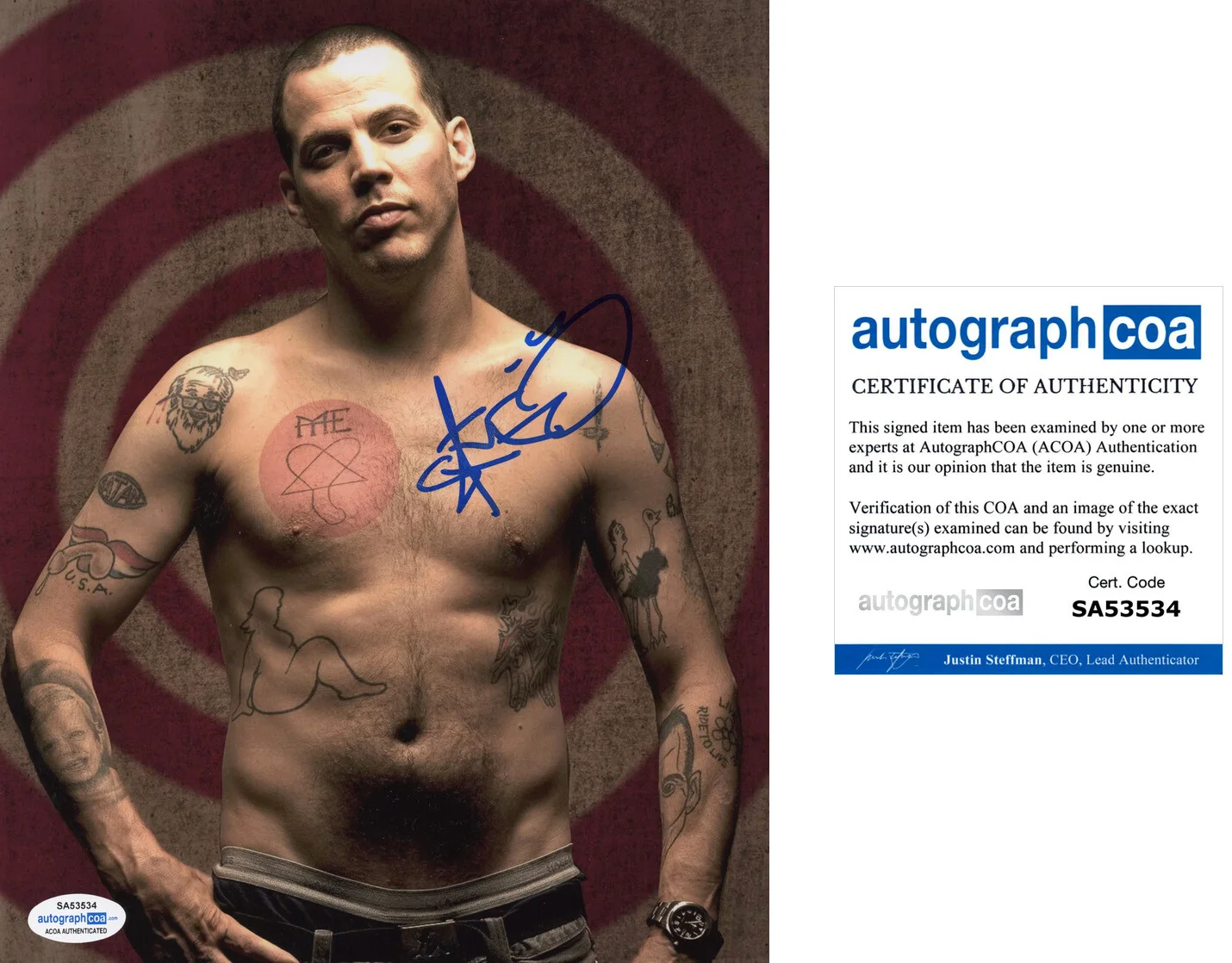 STEVE-O — Steve-O signed Autographed 8x10 Photo JACKASS g WILDBOYZ MrBeast ACOA COA